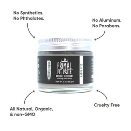 Primal Pit Paste Natural Aluminum-Free Deodorant with Charcoal, Baking Soda-Free, Unscented Charcoal (1-Pack) | Sensitive Skin Friendly, Effective Odor Control for Women & Men, Organic Ingredients