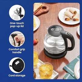 Pava elctrica de Elite Gourmet EKT1001, de 1,0 L, sin BPA, de 1100 W, de cristal, inalmbrica, base de 360, elegante interior con luz LED azul,...     