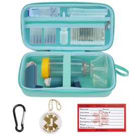 MGZNMTY Travel Carrying Case Compatible with Asthma Inhaler Spacer for Adults and Children, Masks, Inhaler Holder with Asthma Alert Tag and Medical Card, Carabiner (Only Case) (Green)