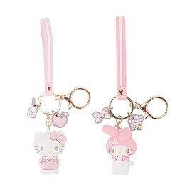 PaPiJoJo PaPiJoJo Cute Kawaii Accessories Anime Keychain Cartoon Keyring Key Purse Handbag Car Charms My Melody + Kitty 2pcs