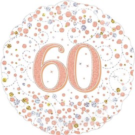 Oaktree 18" 60th Sparkling Fizz Birthday White & Rose Gold Holographic