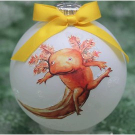 A080 Hand-made Christmas Ornament - Axolotl - gold albino front (yellow)