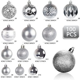 Ywlake 100Pcs Christmas Ball Ornaments for Christmas Tree Decoraion Baubles Shatterproof Balls Hanging Ornaments for Xmas Holiday Party Home Decorations (Silver)
