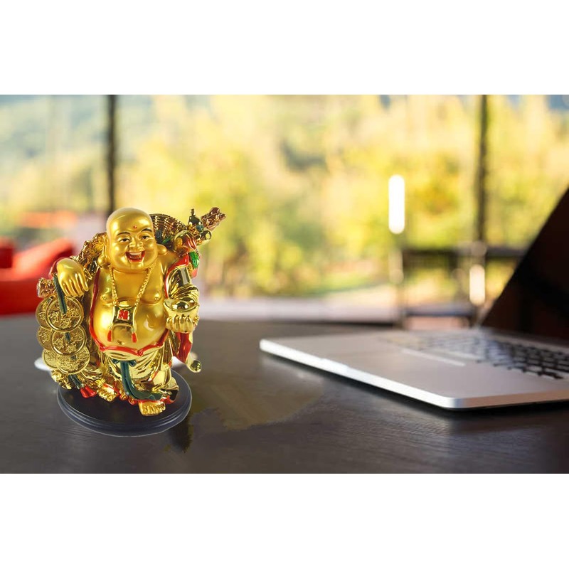 Betterdecor 5.5" Feng Shui Golden Laughing Happy Buddha Statue Holding