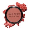 Palladio Matte Blush, se aplica suavemente sobre las mejillas, apariencia