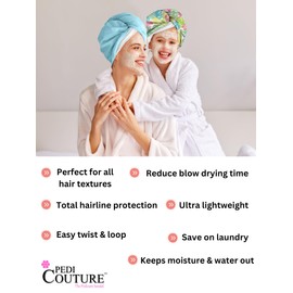 2-in-1 Shower Cap & Hair Towel Wrap for Women - Lightweight Towel Wrap with Elastic Loop for hair Drying & Conditioning - Ideal for All Hair Types, Comfortable & Easy to Use (Tropical)