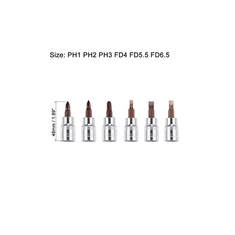 uxcell 3/8" Drive Phillips Slotted Bit Socket Set, S2 Steel