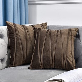 NianEr Decorative Plush Velvet Throw Pillow Covers Sofa Accent Couch Pillows Set of 2 for Bed Living Room Square Pillow Cases 24X24 Dark Brown