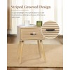 2 Sets Striped Grooved Nightstand with Solid Wood Storage Drawer,