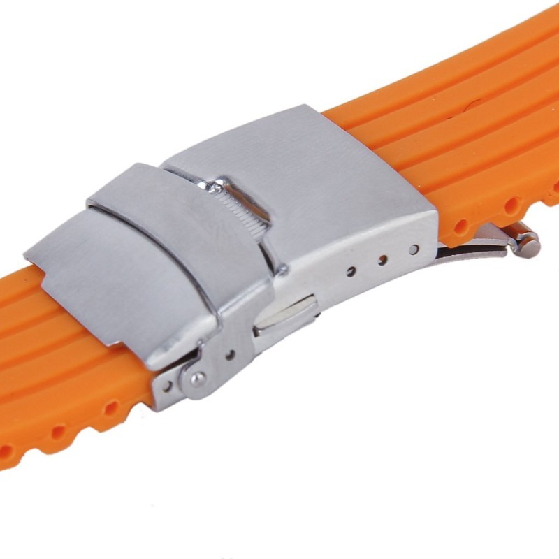 Gleader Orange Rubber Watch Strap Band Deployment Buckle Waterproof 22mm