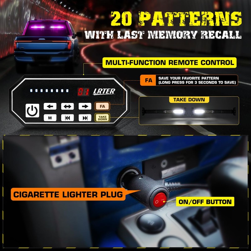 LRTER 2x17.7 Emergency Flashing Warning Strobe Lights Bar w/Digital Display