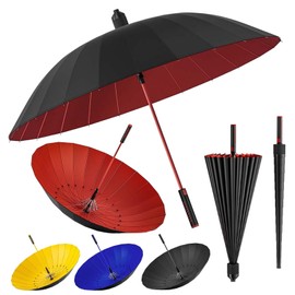 Long Umbrella with Cover, Jumping Umbrella, Men's, Large Parasol, Rain Umbrella, One Button Auto Open/Close, Men's Umbrella, 24 Ribs, Case Included, Waterproof, Large Umbrella, Lightweight, Windproof
