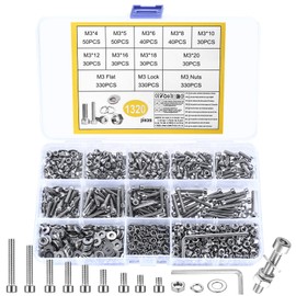1320 Piece M3 Screws Set, Stainless Steel Screws M3 Cylinder Screws with Hexagon Socket Screws with Nuts and Washers Set, Threaded Screws Nuts Set, Machine Screws Assortment