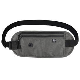 LANAFAY Flat Bum Bag Anti-Theft Bum Bag for Travel with RFID Protection, Travel Bum Bag Women and Men, Waist Bag Waterproof, Money Belt, with Headphone Port (Grey), black, Sporty style