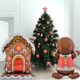 Christmas Ballooons Set Gingerbread Man Windmill Balloons Candy Cane Swirl Balloons for Christmas-Themed Party Birthday Party Supplies Decorations 9 PCS