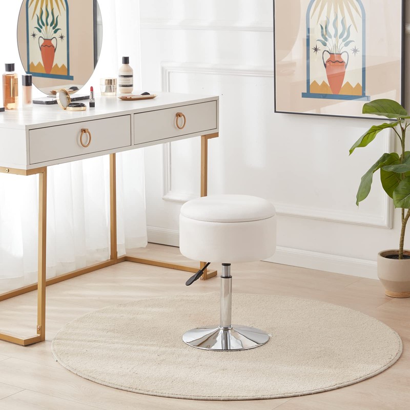 RUCUKEN Adjustable Ottoman Stool White Vanity Stool Vanity Chair for
