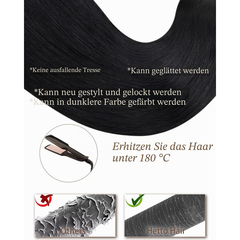 Hetto Weft Real Hair Extensions, Black, 50 cm, 100 g