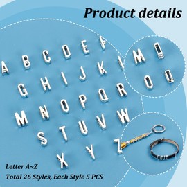PH PandaHall 130pcs Tibetan Alloy Alphabet A-Z Slide Charms Letters Slide Beads Charms for DIY Craft Flat Bracelet Wristbands Necklace Choker Jewellery Making