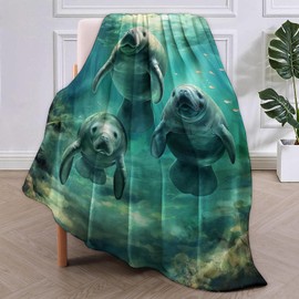Manatee Blanket Gifts for Women Girls Soft Warm Lightweight Cozy Plush Cute Sea Animal Throw Blankets for Bedroom Living Room Sofa Home Decor 60"x50"