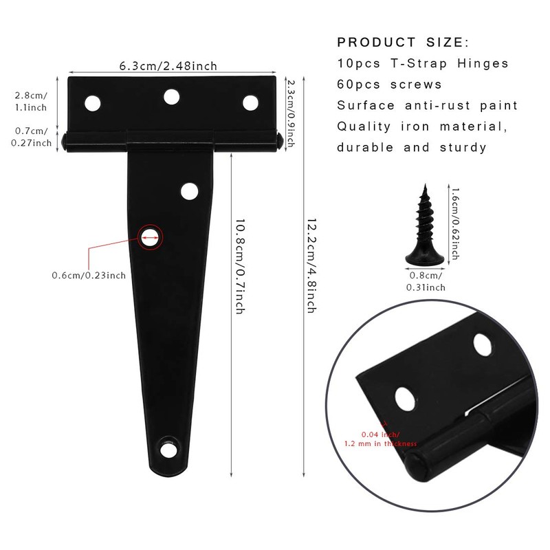 Pack of 10 4 Inch T-Hinges Gate Hinges Door Barn