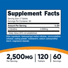 Nutricost L-Citrulline 2500mg Per Serving, 60 Servings, 1250mg Per Tablet, 120 Tabs - Non-GMO and Gluten Free Supplement