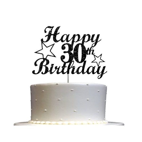 Decoración para tarta de 30 cumpleaños con purpurina negra, ideal