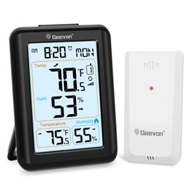 Geevon Indoor Outdoor Thermometer for Seniors – Digital Temperature & Humidity Monitor with Alarm Clock, 3.8" Large Display, Backlight, 3 Channels, Battery Operated for Home, Bedroom, Greenhouse