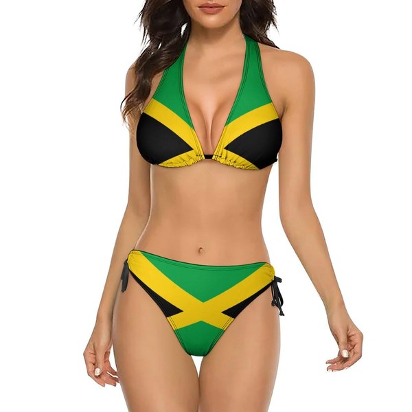 PrelerDIY Jamaica Flag Women's Bikini Set Two Piece Swimsuit Halter