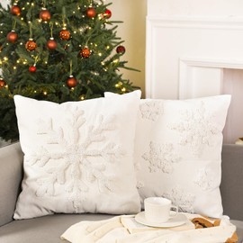 Beeveer 2 Pcs Christmas Snowflake Pillow Covers 18 x 18 Inch Winter Throw Pillow Covers Cotton Tufted Christmas Pillow Cases Soft Decorative Holiday Cushion Covers for Bed Sofa Couch Home Decor Gifts