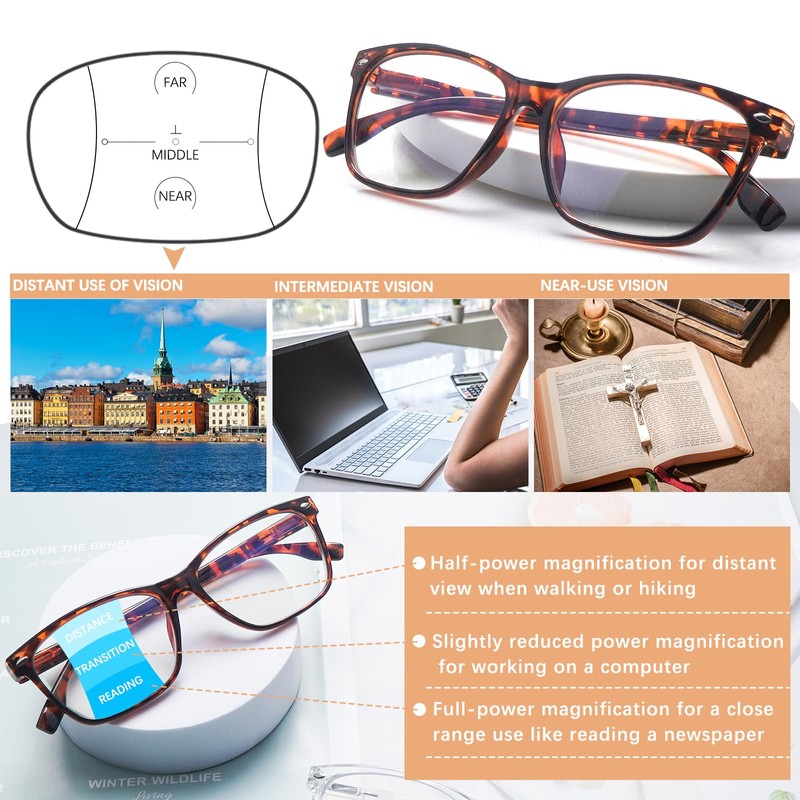 BONCAMOR Progressive Multifocus Reading Glasses for Men Women Blue Light