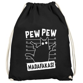 MoonWorks® Pew Pew Madafaka Cat Most Wanted Meme Saying Trend Gym Sack Drawstring Bag Black One Size