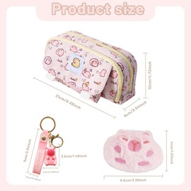 Capybara Pencil Case Kit,13Pcs Capybara Stationery Set School Pencil Pouch with Compartments,Capybara Plush Toy,Mini Resin Capybara Animal Keyring Keychain Cute Kids Gift for Stationery