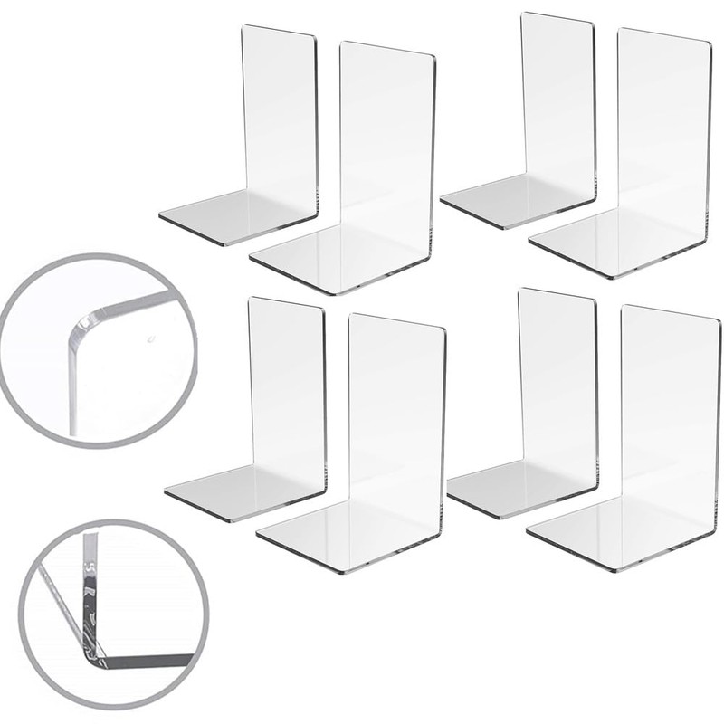 8 pcs Acrylic Bookends,Clear Acrylic Bookends for Shelves,Heavy Duty Book