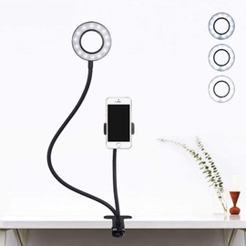 LimoStudio LED Selfie Ring Light with Clip On, Gooseneck Flexible Arms with a Cell Phone Holder Stand for Live Streams/Makeup, AGG2653