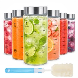 16oz Reusable Glass Juice Bottles with Lids, Wide Mouth, BPA-Free