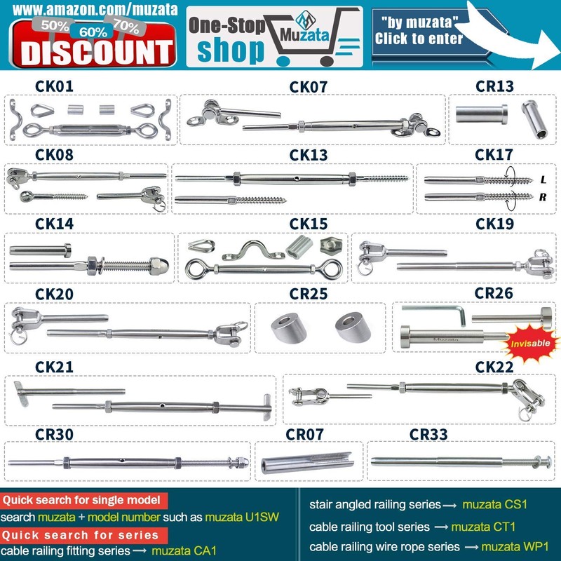 Muzata 30Pack 1/8" Swage Lag Screws Left & Right Cable