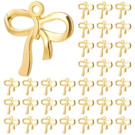 TEHAUX 100pcs Bowknot Charms, 18K Gold Bowknot Jewelry Charms Metal Bow Tie Charms Pendant Bow Earring Charms Alloy Bracelet Bow Charms Bow Charms with a Hole for DIY Earrings Necklaces