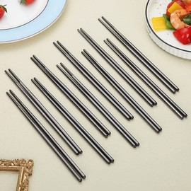 Evanda Black Chopsticks, 10 Pairs Reusable Chop Sticks, Metal Chopsticks, Stainless Steel, Black Titanium Coating, Chopsticks, Easy Clean, Dishwasher Safe