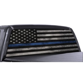 FGD Brand Truck Rear Window Wrap Thin Blue Line American Flag Perforated Vinyl Decal
