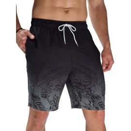 Arcweg Men's Swimming Trunks, Long Swimming Shorts, Printed Quick-Drying, Elastic Waistband, Lightweight Swimming Trunks, Board Shorts for Men, Beach Holidays & Leisure, S-XXL, Black Grey, XL