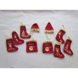 Mini Stocking Santa hat bag ornaments 10pc 14912 PBK NEW vintage style graphics