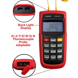 TECPEL DTM-507 - Termómetro termopar de almacenamiento de datos de doble canal de alta precisión para sonda de termopar K/J/T/E/R/S/N