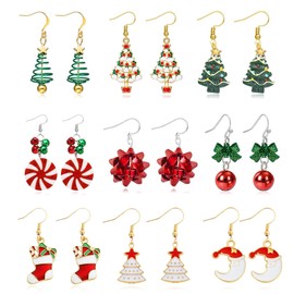 Christmas Earrings for Women Holiday Earrings for Teen Girls Cute Christmas Tree Snowflake Candy Snowman Santa Claus Bow Stud Jingle Bell Elk Earrings Xmas Gifts, Metal, other