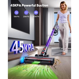 Cordless Vacuum Cleaner, 550W 45KPA Cordless Stick Vacuum Cleaner with Rechargeable Battery, Anti-Tangle Brush, Build-in Aromatherapy, Handheld Vacuum Cleaners for Home/Pet Hair/Carpets/Floors