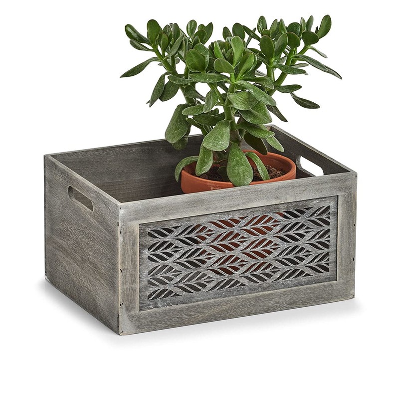 Zeller 15187 Storage Box 'Leaves', Wood, Grey, Approx. 35 x