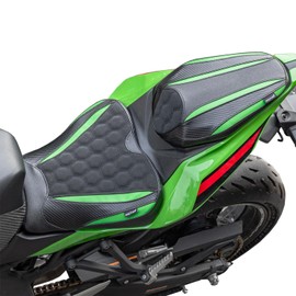 Motorcycle Leather Front Rider Saddle Solo Rear Passenger Seat Cushion Pillion Pad Compatible with Ninja ZX-4R ZX-4RR 2023 2024 2025, Green