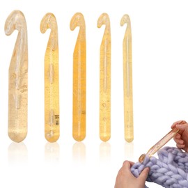 5 Piece Large Crochet Hook Set 12-25 mm Crystal Crochet Hook for Chunky Wool, Jumbo Crochet Hook Set Thick Crochet Hooks Set for Carpets, Scarves, Large Crochet Projects
