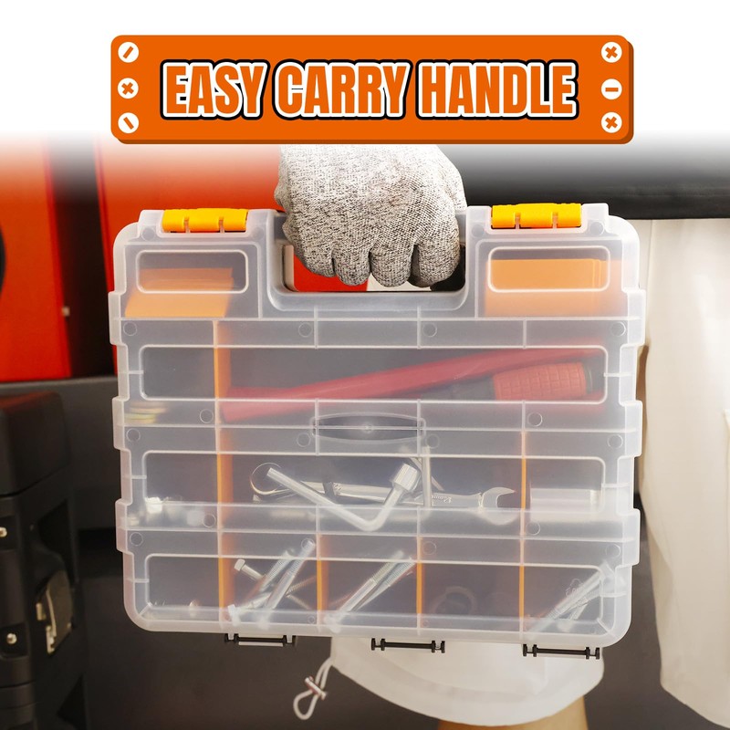Jack Boss Tool Box with Transparent Lid, Double Side 34-Compartments