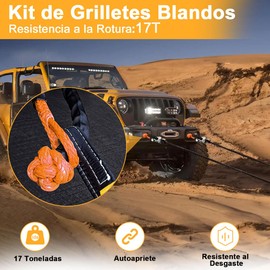 ADILIKADII 2 PZS Grillete Suave 3/5 * 22 Pulgadas, Resistencia a la Rotura 17000kg, Cuerda Sintética de Recuperación de Carreteras, Grilletes de Remolque para Todoterreno ATV UTV Jeep Camión Remolque