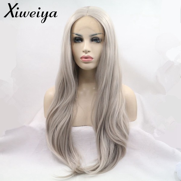 Xiweiya Ash Blonde Natural Straight Synthetic Lace Front Wig Silver Platinum Blonde Heat Resistant Synthetic Hair for Women Middle Section Cosplay Wigs